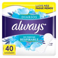 Protectores Diarios Always Respirable Sin Perfume 40 Unidades