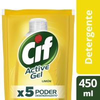 Detergente Concentrado CIF Active Gel Limón Repuesto 450 ml