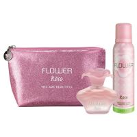Perfume Mujer Flower Rose 50ml + Desodorante + Bolso Porta Cosmeticos