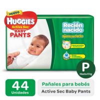 Pañal Huggies Active Sec Baby Pants P x 44 u (hasta 6kg)