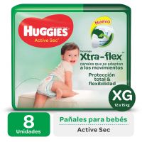 Pañales Huggies Active Sec XG Regular x 8 u