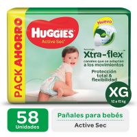 Pañales Huggies Active Sec XG Promo Pack x 58 u