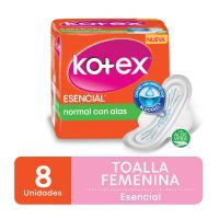 Toallas Higiénicas Kotex Esencial Nomal con Alas x 8 u