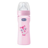 Mamadera Chicco Well-Being 250ml 2m+ Flujo Medio Rosa