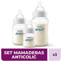 Pack X 3 Mamaderas Philips Avent Anti-Colic SCF813/39 260ml