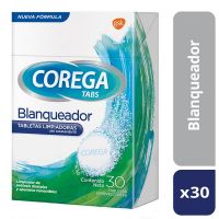 Limpiador De Prótesis Dentales y otros Aparatos Removibles, Corega Tabs Blanqueador x 30 unidades.